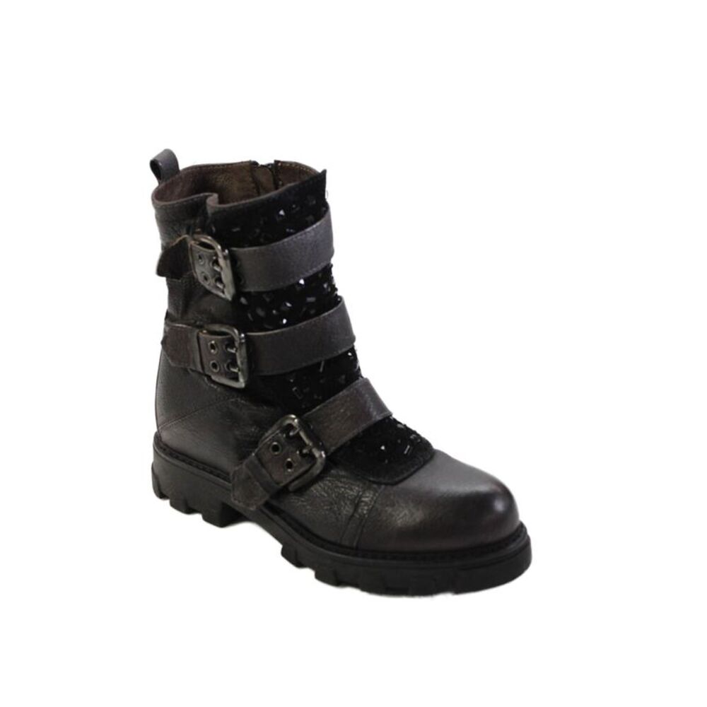 Manas Womens Textured Buckle Rhinestone Zip Booties Brown Size EUR 36